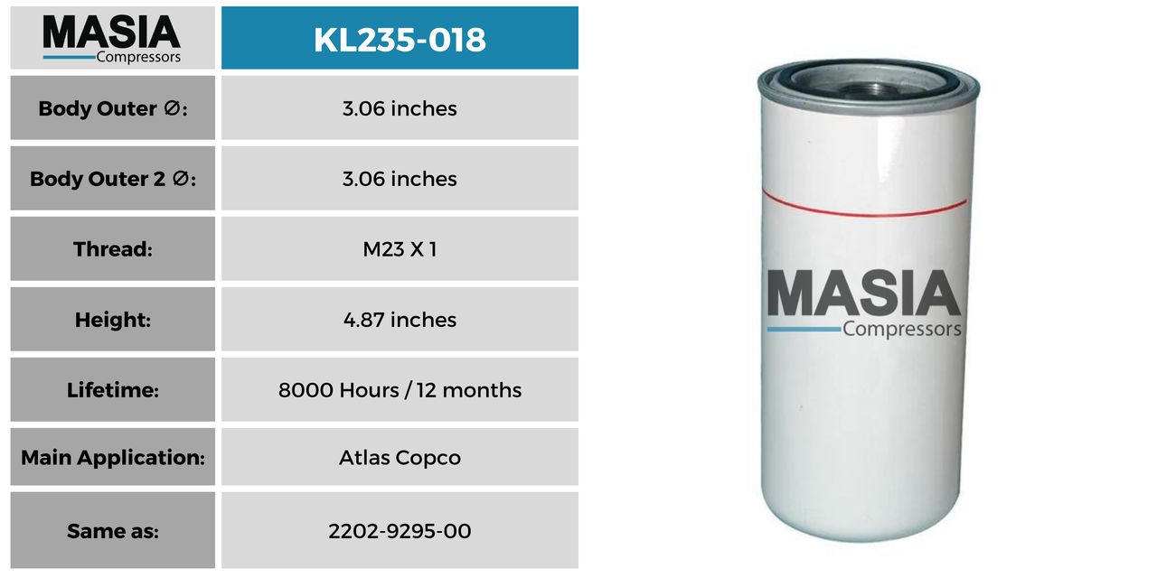 Filtro De Aceite Atlas Copco 2202-9295-00