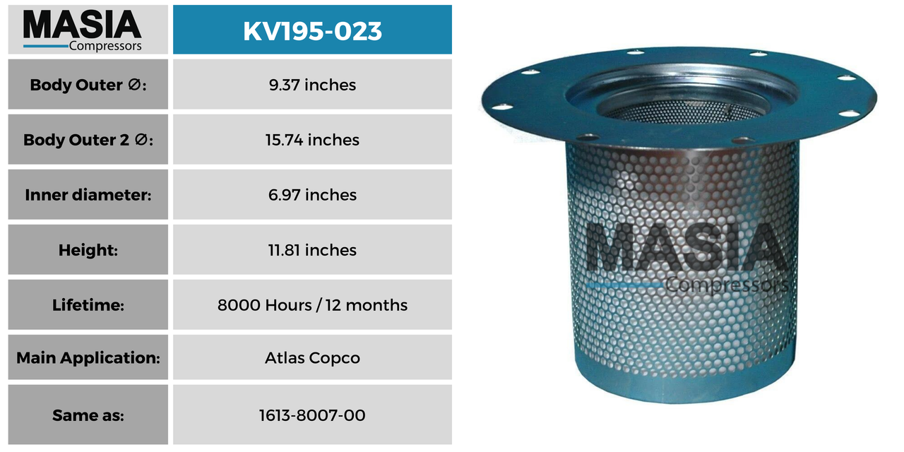 Filtro Separador Atlas Copco 1613-8007-01