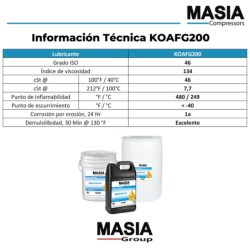 Lubricante De Tipo Alimenticio Koafg200-05 Masia Compressors