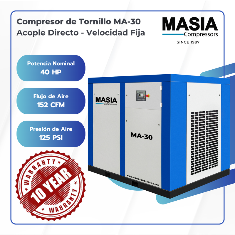 Compresor Lubricado Aceite Ma-30 125psi 4.474l/min 220v 40hp