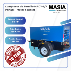 Compresor Lubricado Aceite Macy-5/7 Portátil 125psi 185kw