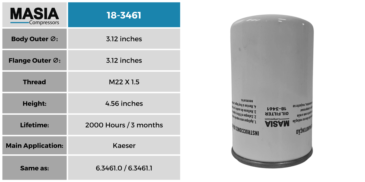 Filtro De Aceite Kaeser 6.3461.0