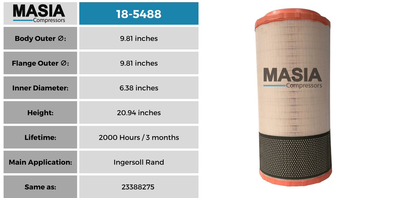 Filtro De Aire Masia Compressors 18-5488