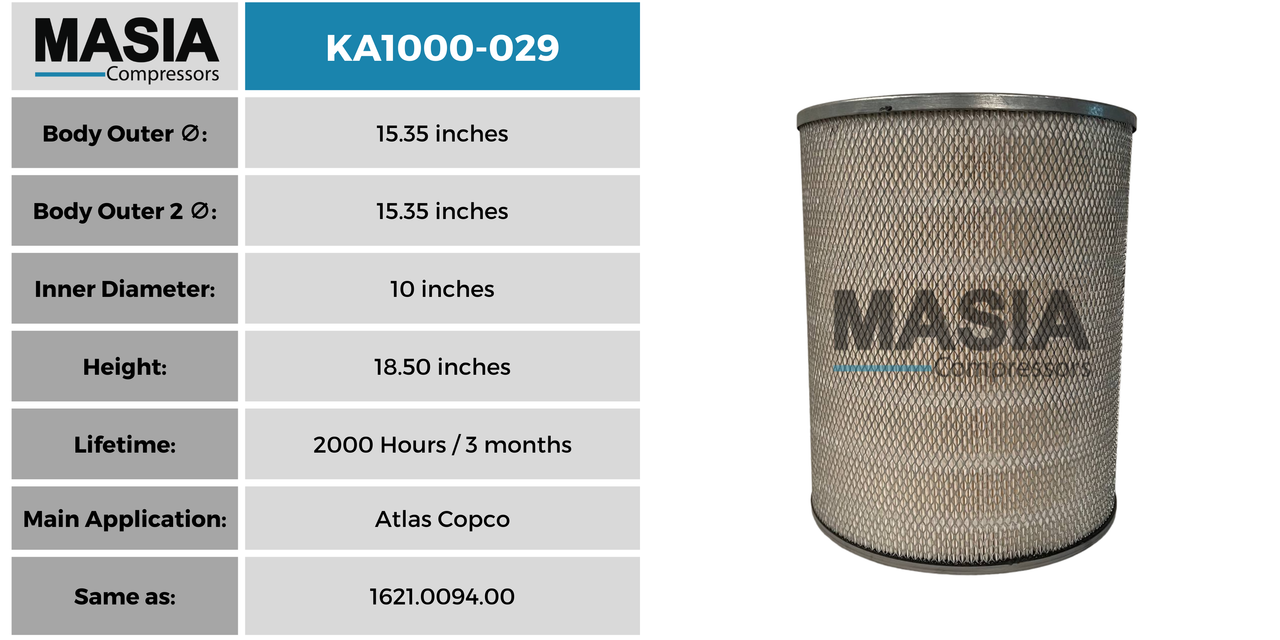 Filtro De Aire Masia Compressors MA1000-029