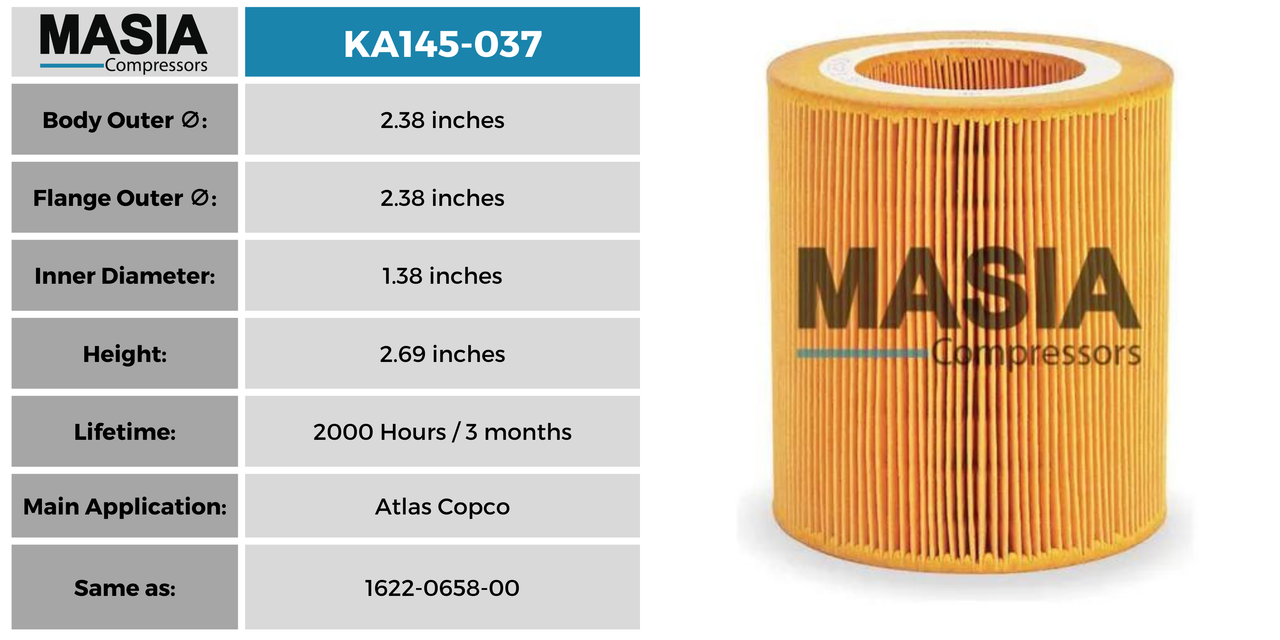 Filtro De Aire Masia Compressors MA145-037
