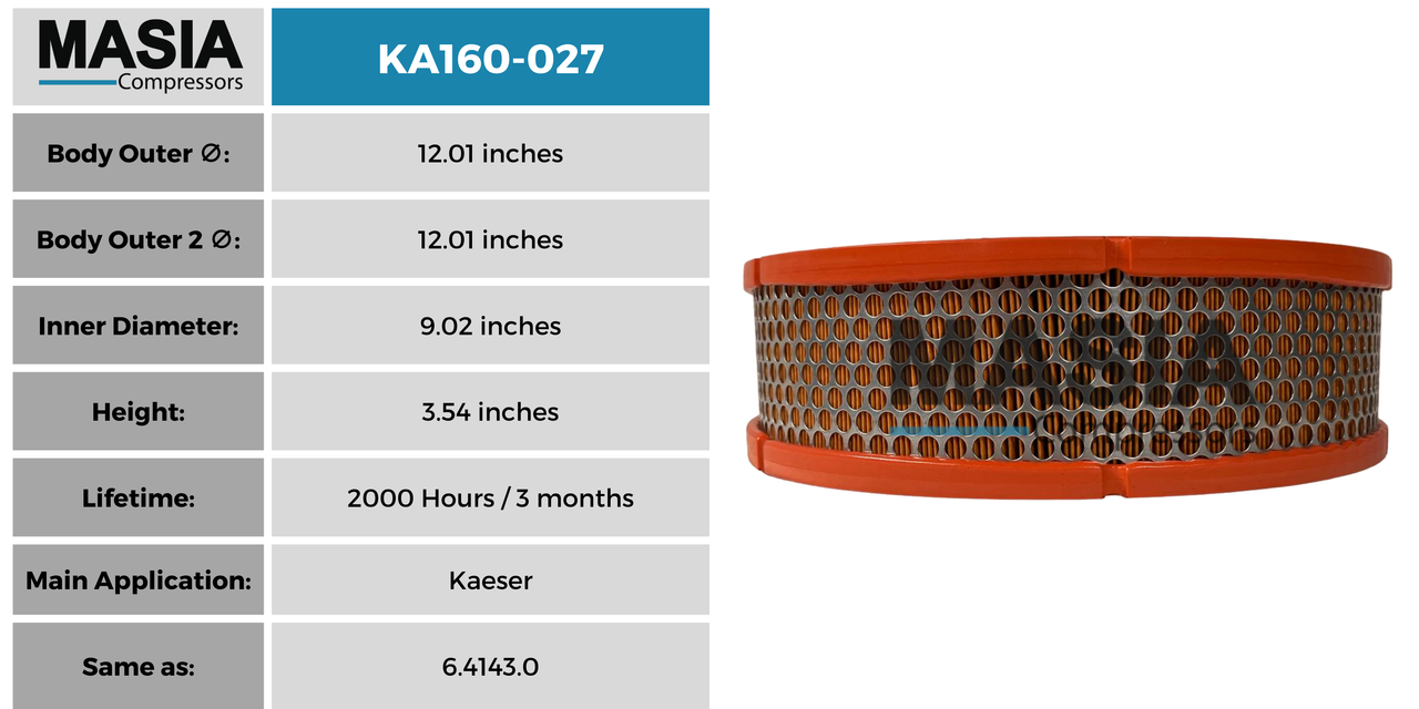 6.4143.0 Filtro de Aire Compatible con Kaeser