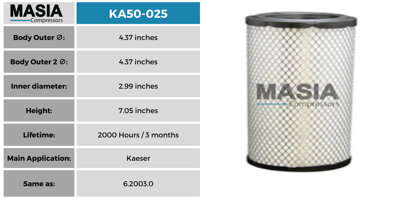 Filtro De Aire Masia Compressors MA50-025