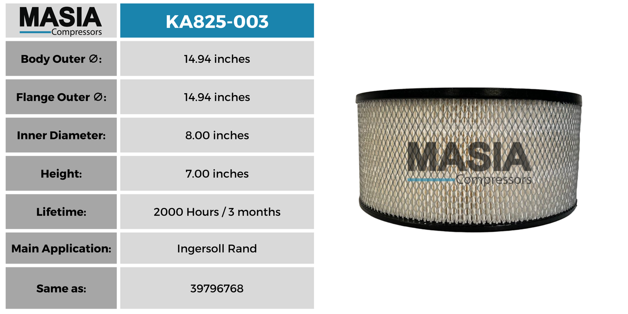 Filtro De Aire Ingersoll Rand 39796768