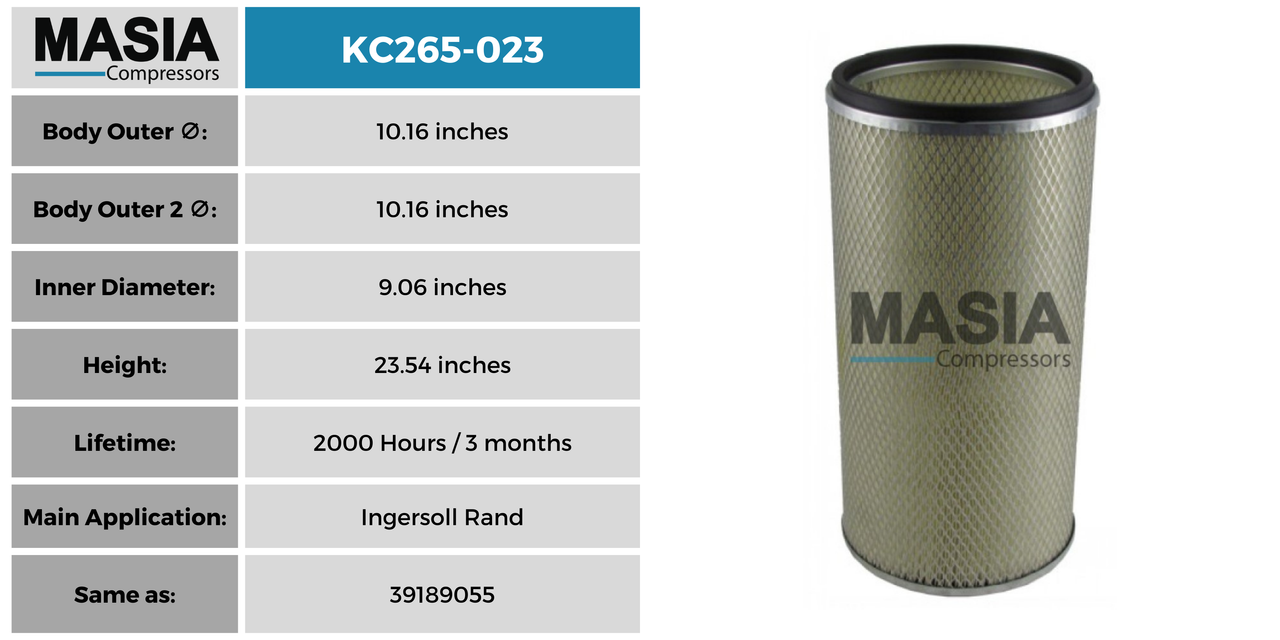 Filtro De Aire Masia Compressors MC265-023