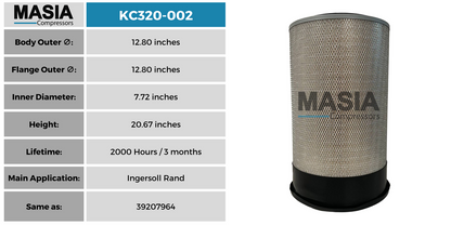 39207964 Filtro de Aire Compatible con Ingersoll Rand