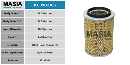 52146958 Filtro de Aire Compatible con Ingersoll Rand