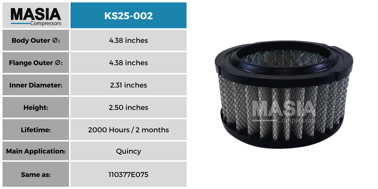 110377E075 Filtro de Aire Compatible con Quincy