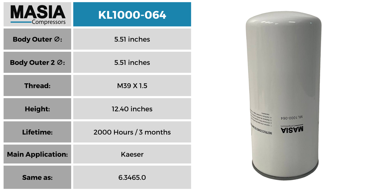 Filtro De Aceite Kaeser 6.3465.0