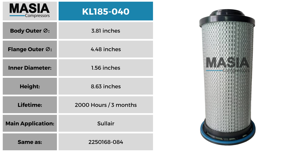 2250168-084 Filtro de Aceite Compatible con Sullair