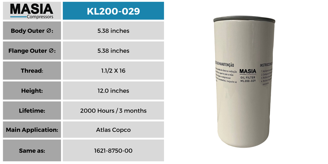 Filtro De Aceite Us Air Compressor 1311123800