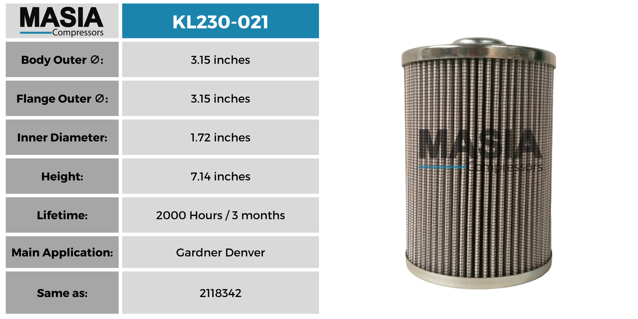 Filtro De Aceite Masia Compressors ML230-021