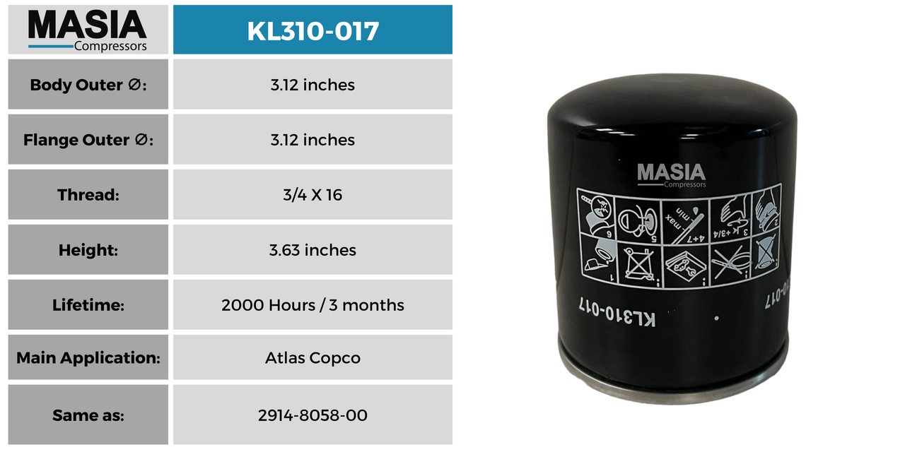 92118660 Filtro de Aceite Compatible con Ingersoll Rand