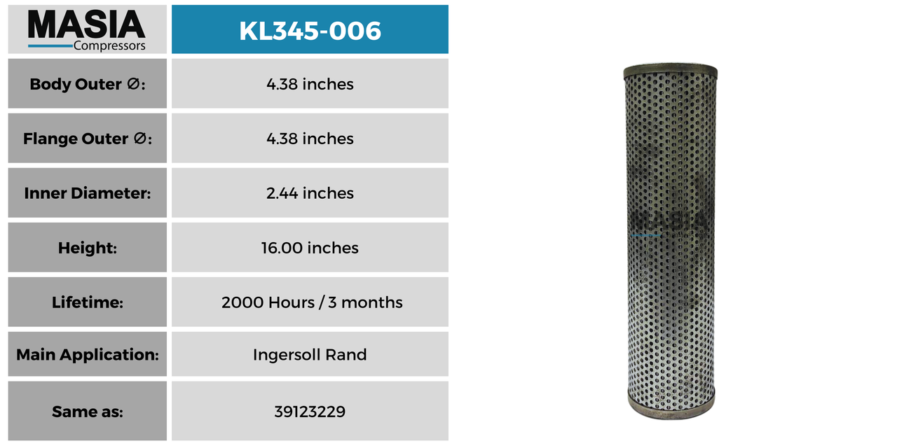 Filtro De Aceite Ingersoll Rand 39123299