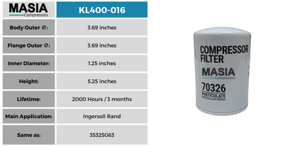 KL400-016 Filtro de Aceite Keltec Technolab