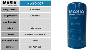 02250083-656 Filtro de Aceite Compatible con Sullair