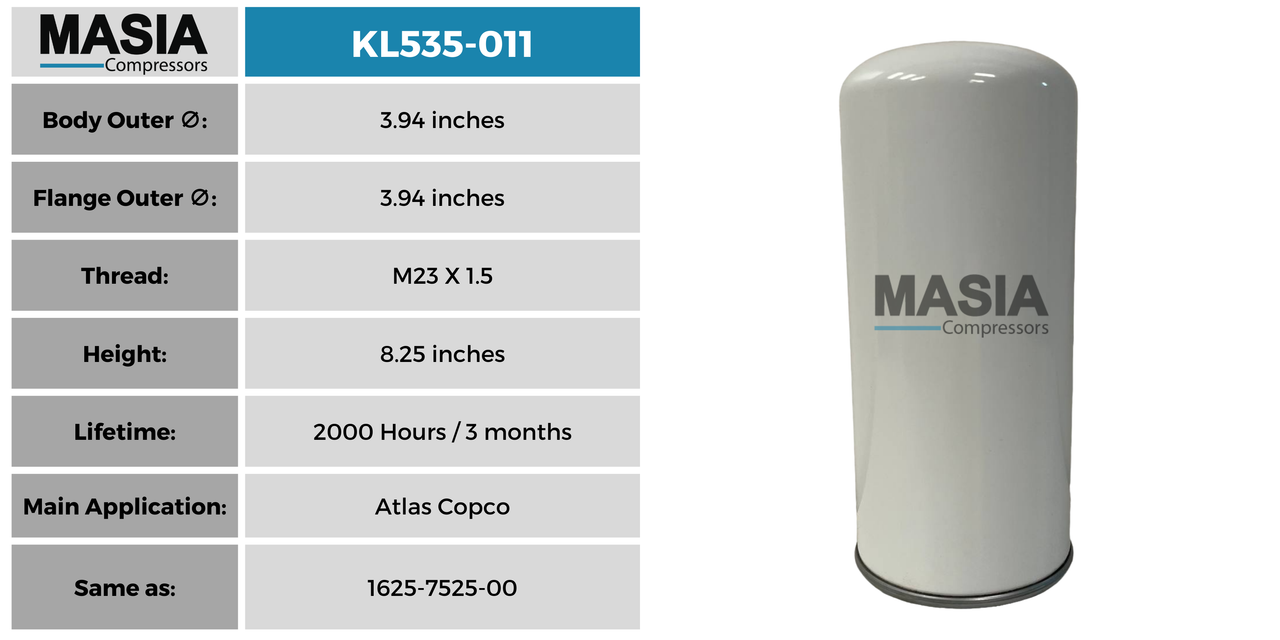 2903-7525-01 Filtro de Aceite Compatible con Atlas Copco