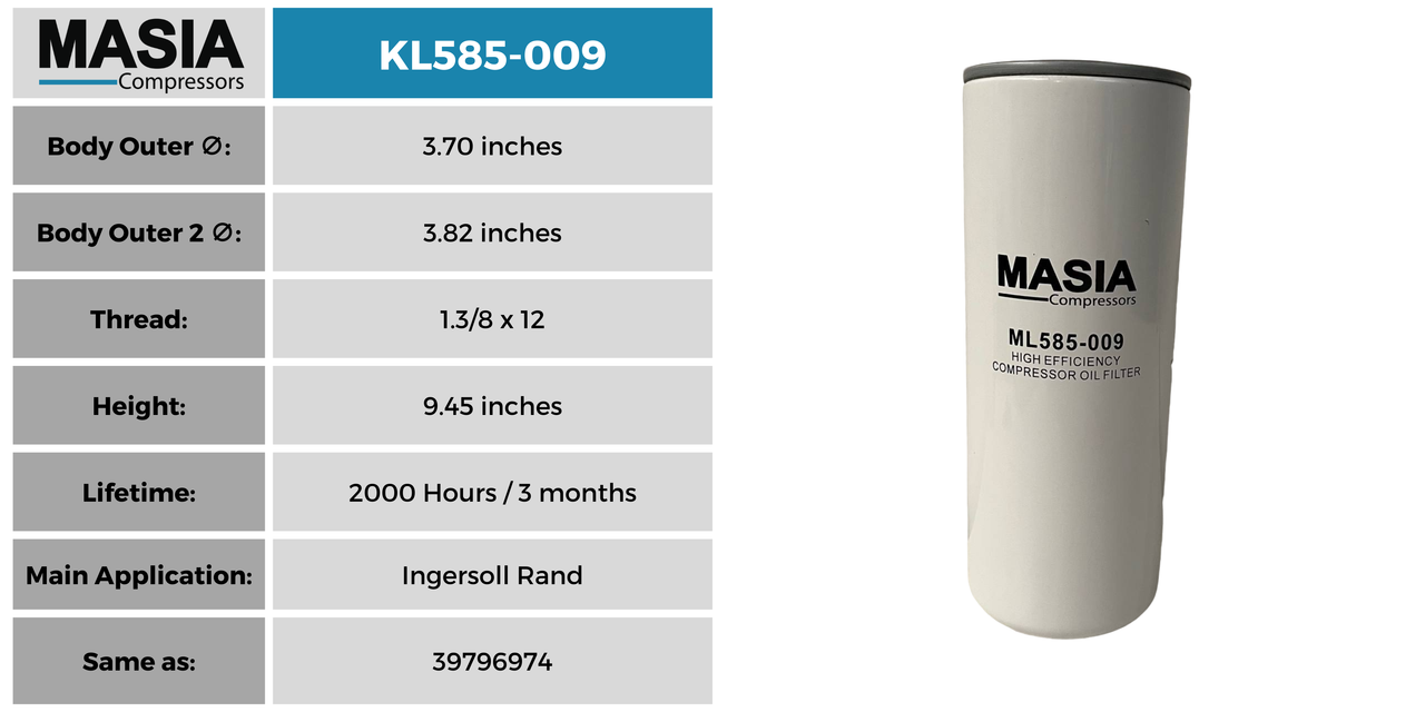 Filtro De Aceite Ingersoll Rand 39259650