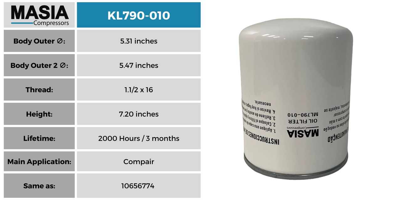 ML790-010 Filtro de Aceite Masia Compressors