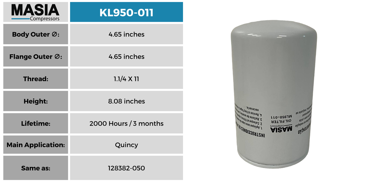 KL950-011 Filtro de Aceite Keltec Technolab