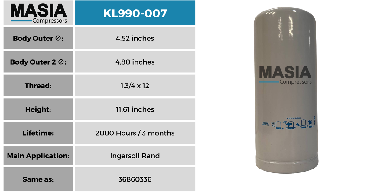 Filtro De Aceite Ingersoll Rand 36860336