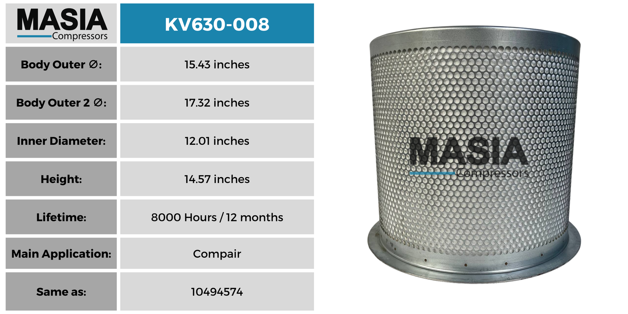 MV630-008 Filtro Separador Masia Compressors