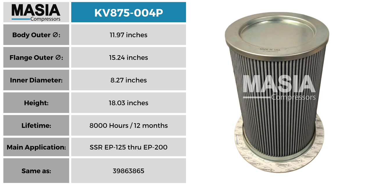 Filtro Separador Masia Compressors MV875-004P