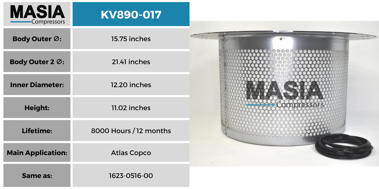 1623-0516-99 Filtro Separador Compatible con Atlas Copco