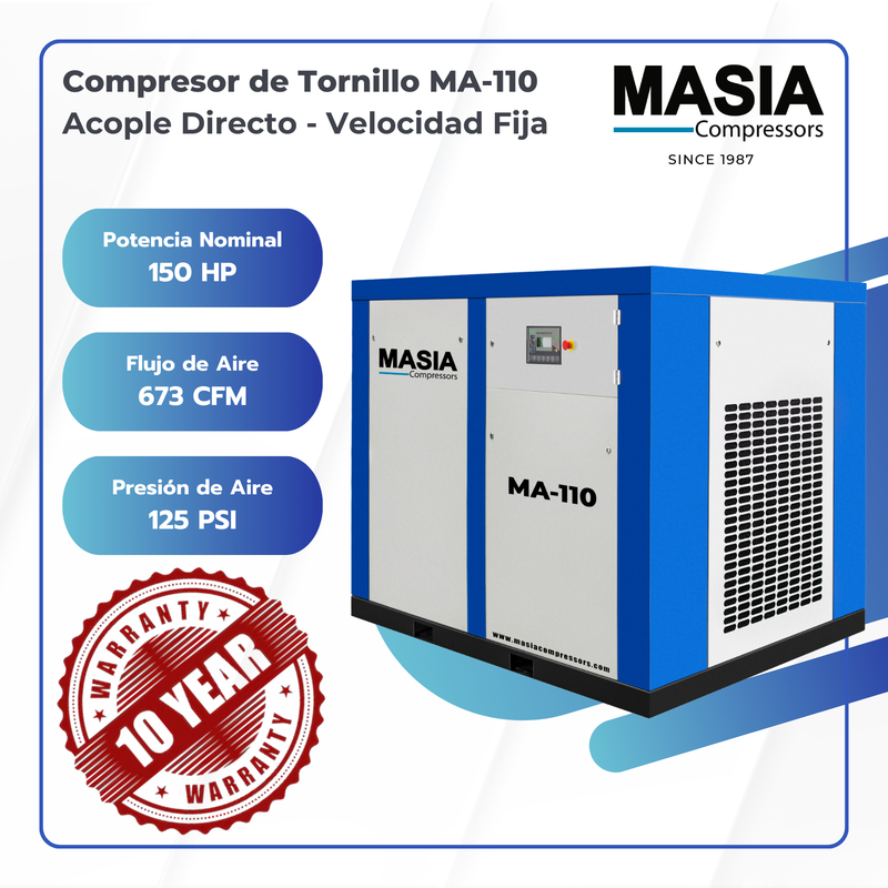 Generador De Aire Comprimido Ma-110 13bar 518CFM 440VAC 110kW