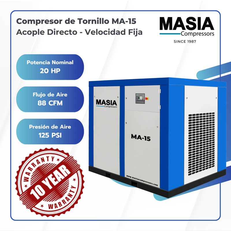 Generador De Aire Comprimido MA-15 109PSI 1.670l/m 220v 20HP