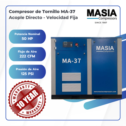 Compresor De Aire MA-37 Acople Direc 7.5 bar 224CFM 440VAC 37 KW