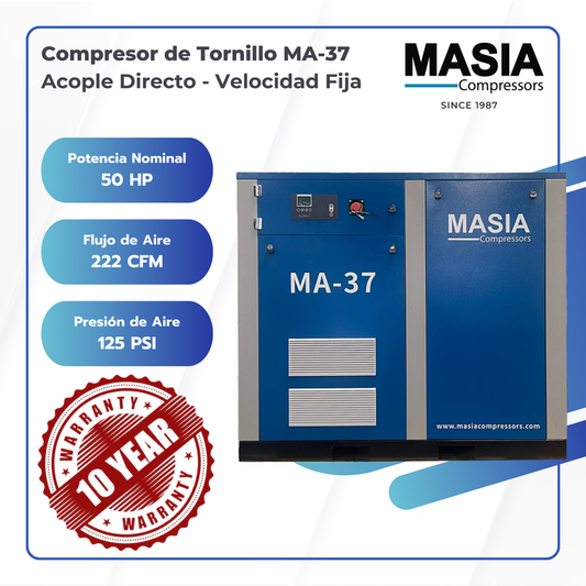 Compresor De Aire MA-37 Acople Directo 10.5 bar 158CFM 440VAC 37 KW