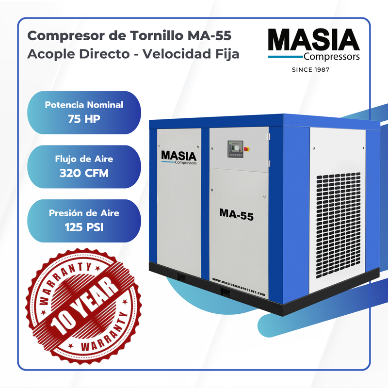 Generador De Aire Comprimido Ma-55 125PSI 9.061l/m 220v 75HP
