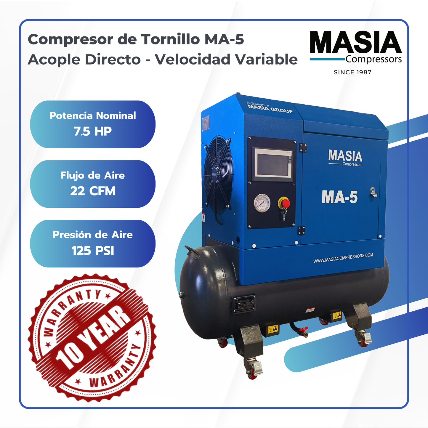 Compresor De Tornillo De Acople Directo 7.5 HP 220VAC