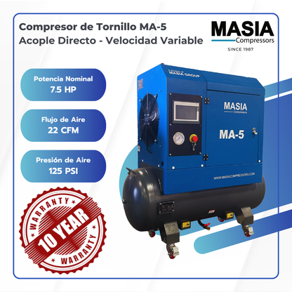 Compresor De Tornillo Single Phase MAVS-5 7.5 HP 220 VAC
