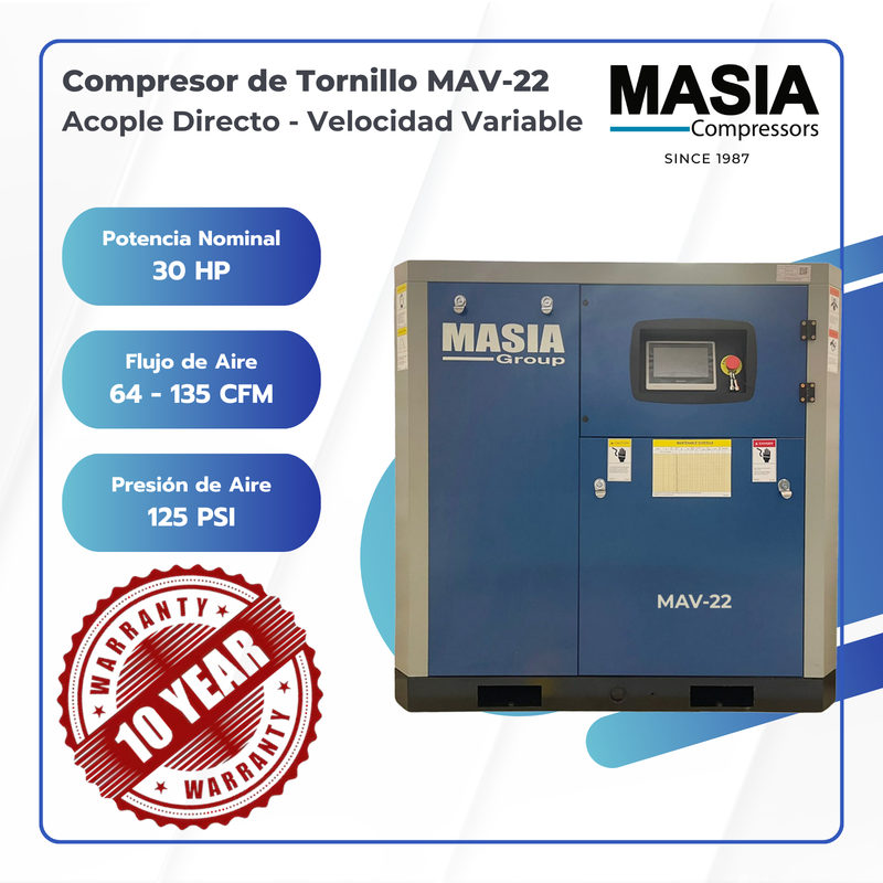 Compresor Lub Aceite MAV-22 150PSI 679-2.830l/m 220v 30HP