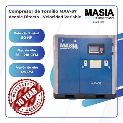 Compresor De Aire MAV-37 Acople Directo 7.5 bar 52-218CFM 220VAC 37 KW
