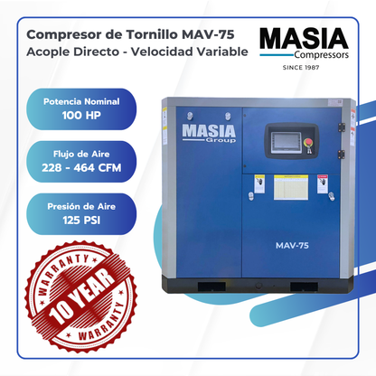 Compresor De Aire MAV-75 109 PSI 11.723 L/min. 220-440VAC 100 HP Velocidad Variable