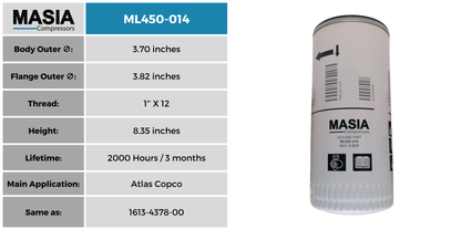 1613-6105-00 Filtro de Aceite Compatible con Atlas Copco